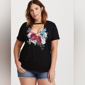 Black Spring Florals Choker Neck Tee